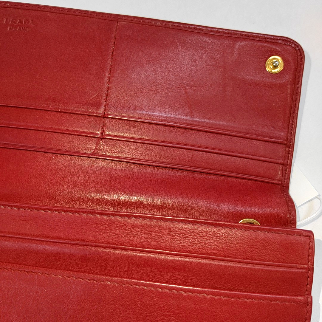 PRADA Red Cowhide Logo Wallet Golden hardware-(SKU)-942850390