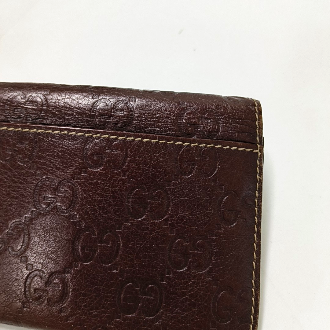 GUCCI Dark Brown Cowhide Monogrammed Texture Wallet Golden hardware-(SKU)-939278026