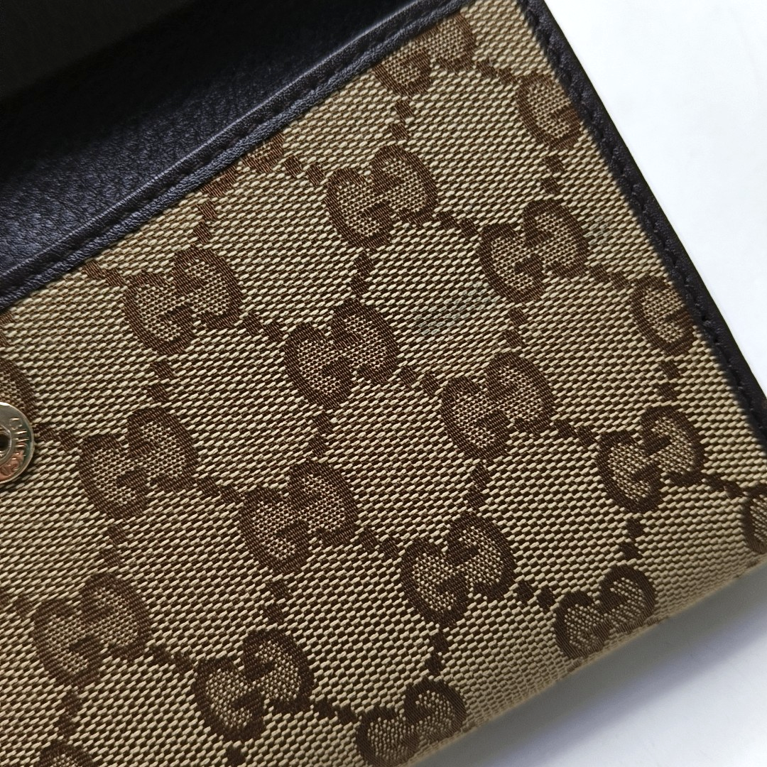 GUCCI Khaki Canvas Monogrammed Wallet Golden hardware-(SKU)-953543640