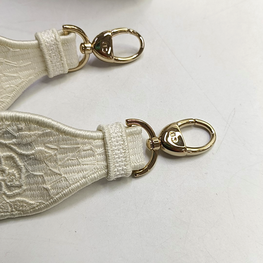 DIOR Lady D-Lite Medium Size White Canvas Embroidered Cutout Crossbody Shoulder Bag with Gold Hardware Removable Shoulder Strap-(SKU)-950358894