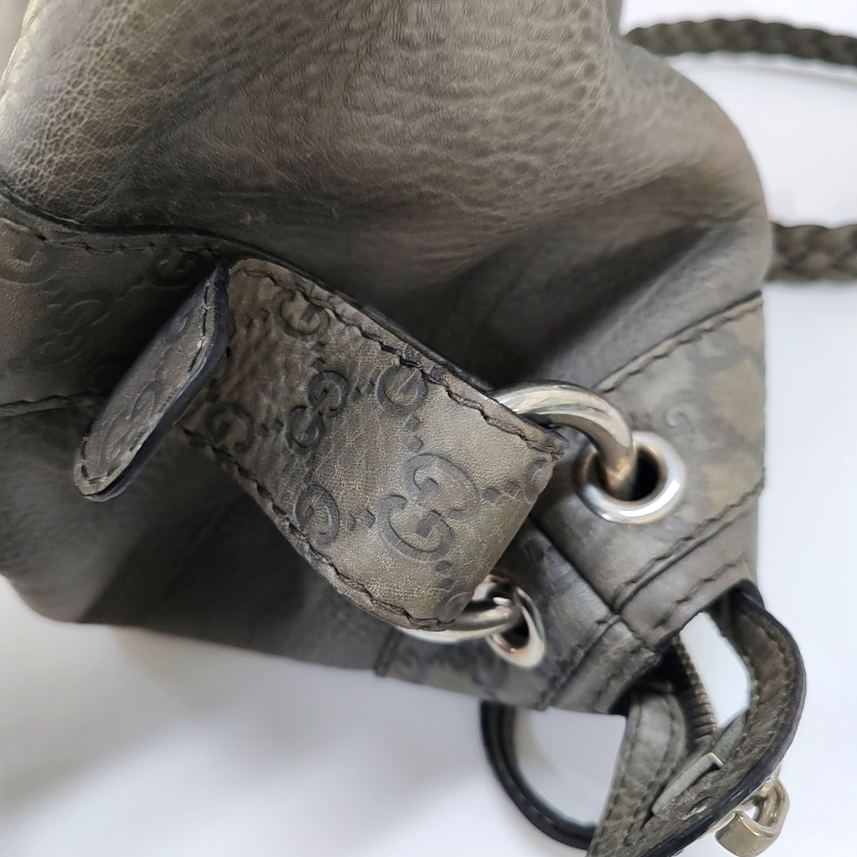 GUCCI Bamboo 1947 Medium size Elephant Gray Cowhide Monogram Woven Handbag, Single Shoulder Bag Silver Hardware-(SKU)-958140383