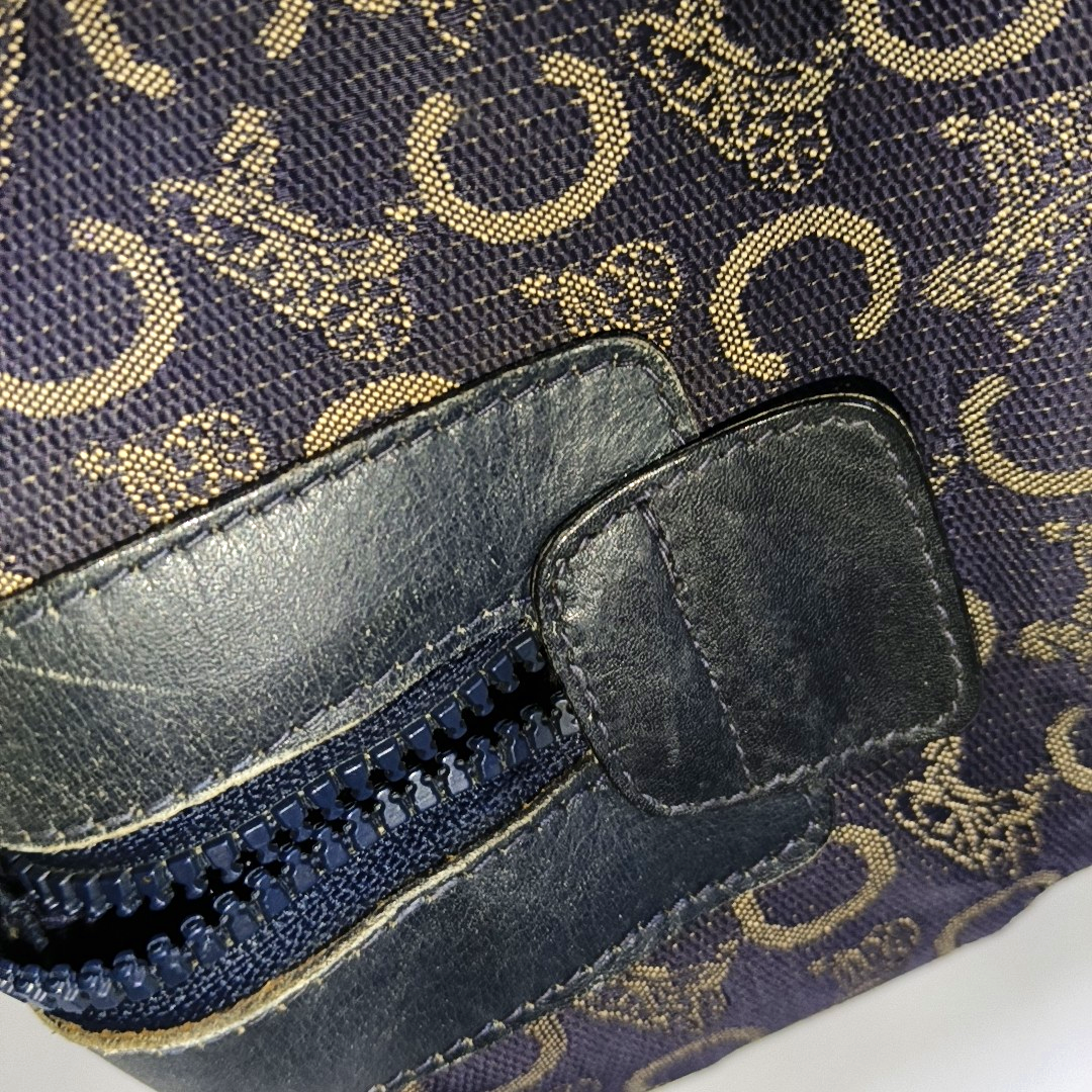 CELINE Dark Blue Canvas Triumphal Arch Handbag Golden hardware-(SKU)-933886003