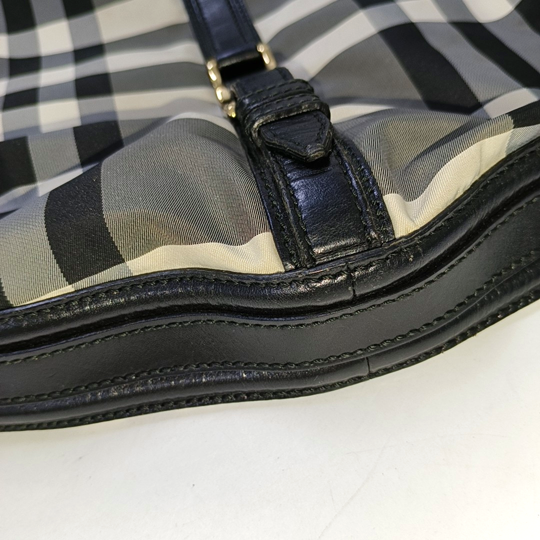 BURBERRY Gray Nylon Battle Horse Plaid Single Shoulder Bag Golden hardware-(SKU)-943189474