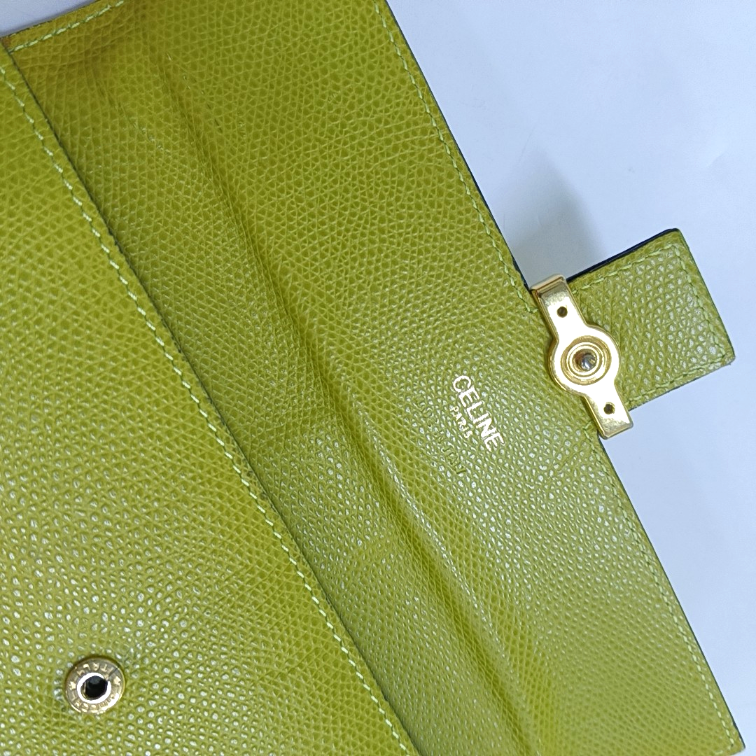 CELINE Yellow Cow Leather Embossed Wallet Golden hardware-(SKU)-944838717