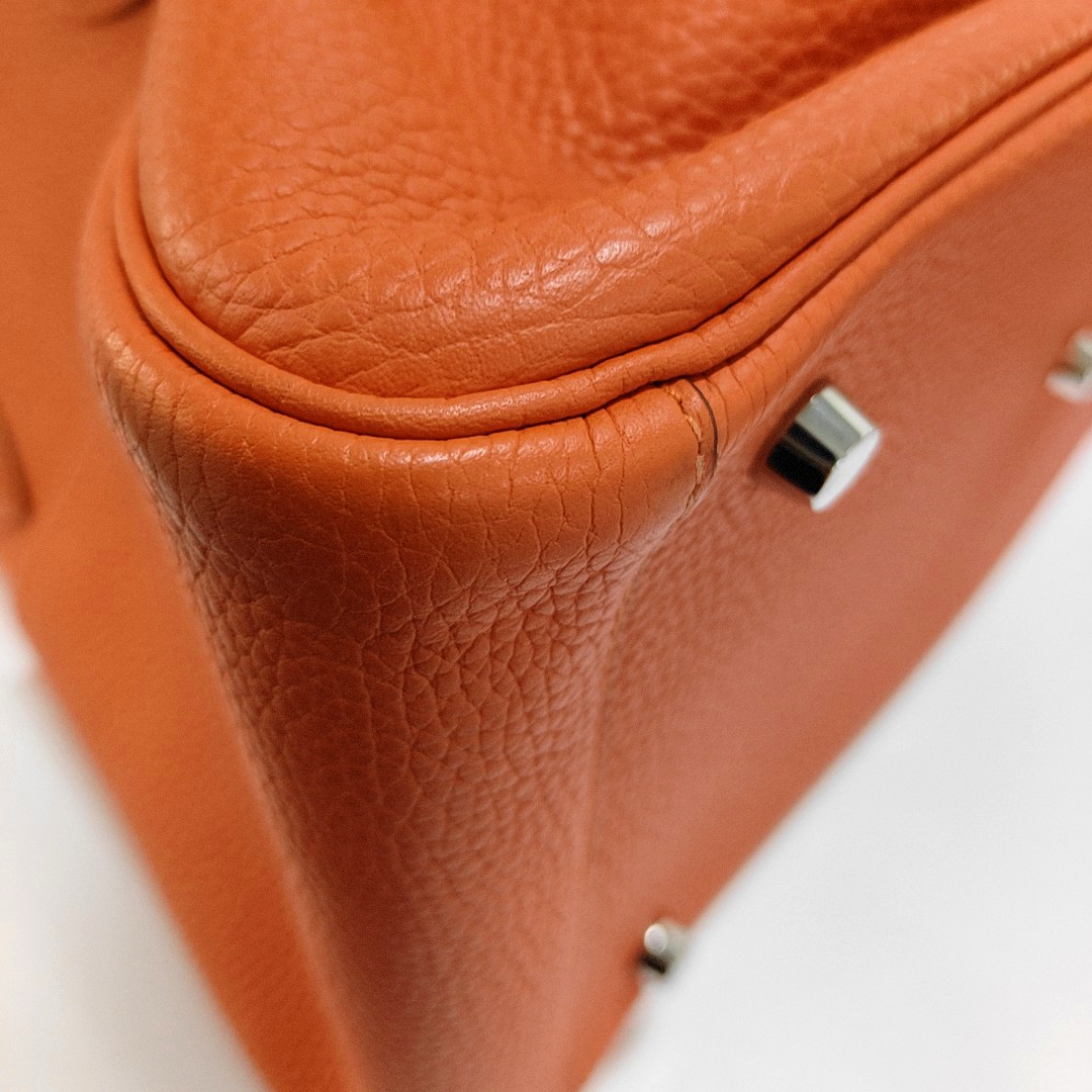 HERMÈS Lindy 34 Hermes Orange Clemence Leather Lindy Bag Crossbody Bag Handbag Silver Hardware X Engraving-(SKU)-955680085