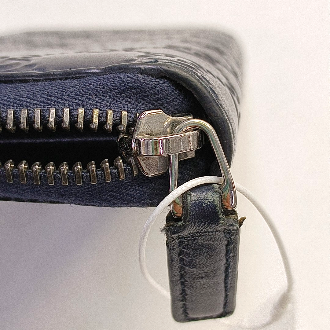 GUCCI Dark blue leather old-favorite textured wallet Silver Hardware-(SKU)-951353413