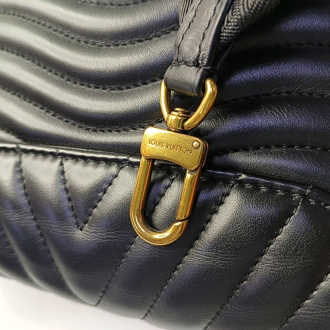 LOUIS VUITTON NEW WAVE Black Leather Quilted Shoulder Bag Tote Bag Gold Hardware Removable Strap 2 Inner Pockets-(SKU)-968345759