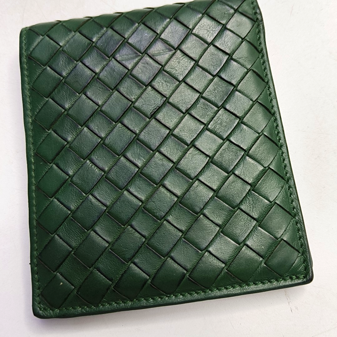 BOTTEGA VENETA Dark Green Leather Woven Wallet-(SKU)-957985549