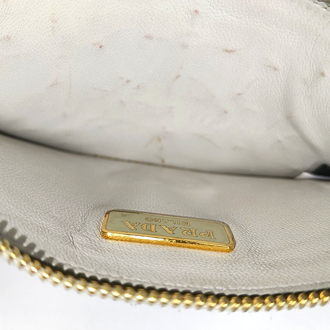 PRADA White Cowhide Stud Embossed Change Purse Golden hardware-(SKU)-953040759