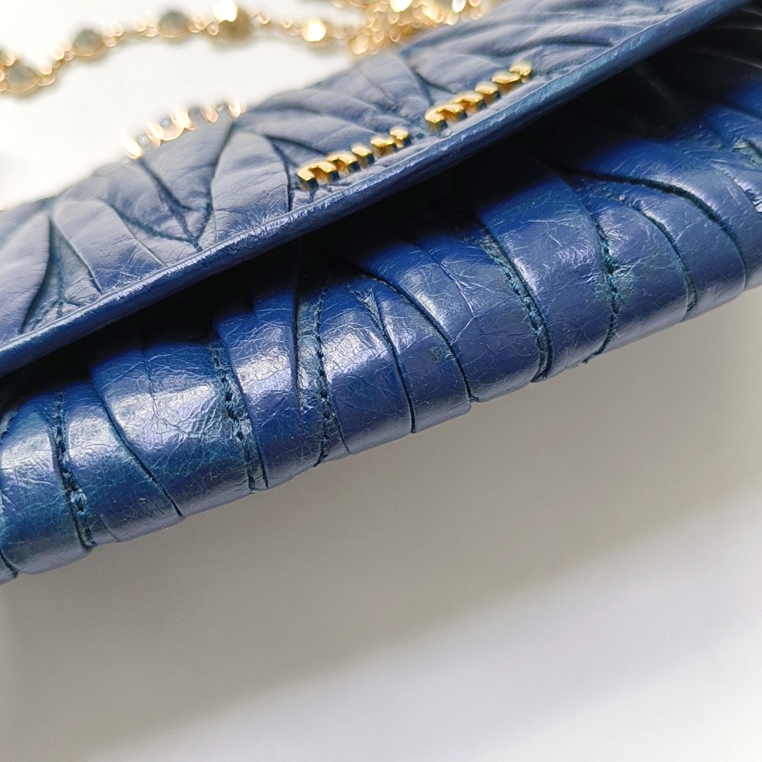 Miu Miu Dark Blue Sheepskin Stitched Wallet Golden hardware-(SKU)-950467224