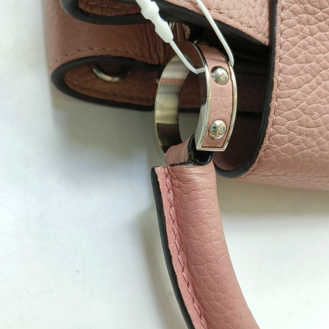 LOUIS VUITTON CAPUCINES Medium Size Nude Pink Calfskin Crossbody Bag Shoulder Bag Tote Bag Silver Hardware Removable Strap-(SKU)-954522912