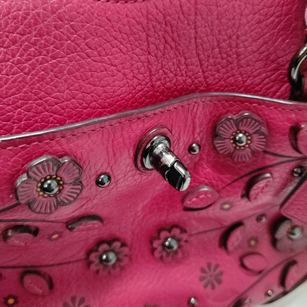 COACH MERCER Fuchsia Leather Studs Carriage Single Shoulder Bag Crossbody Handbag Black hardware Removable shoulder strap-(SKU)-934322406