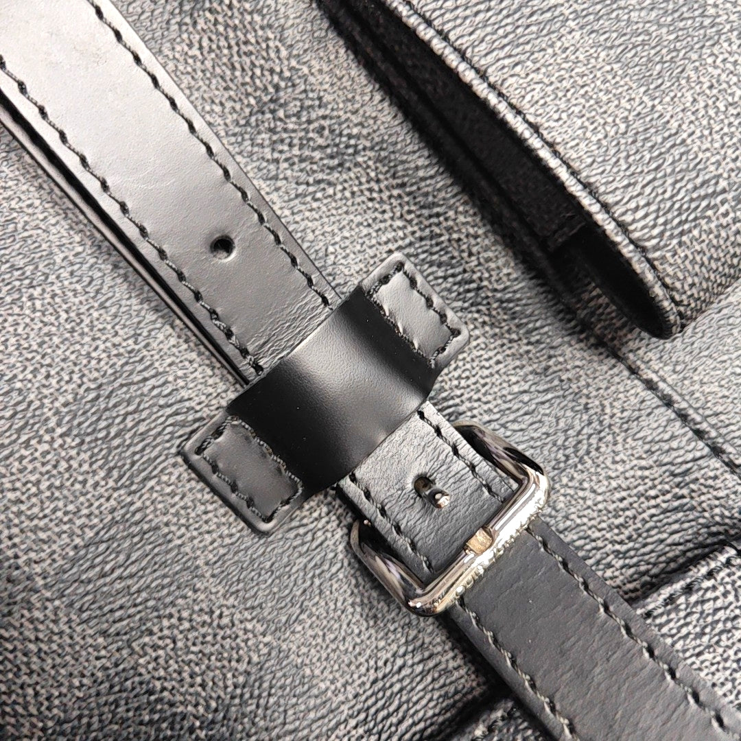LOUIS VUITTON CHRISTOPHER Medium Grey Coated Canvas Checkerboard Backpack Tote Bag with Silver Hardware-(SKU)-969278949