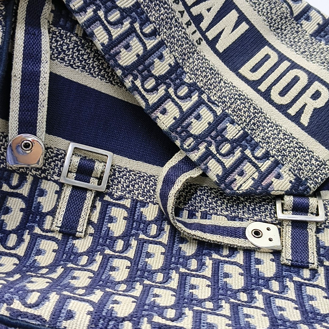 DIOR Diorcamp Blue Canvas Monogram Embroidered Single Shoulder Bag Silver Hardware-(SKU)-960636835