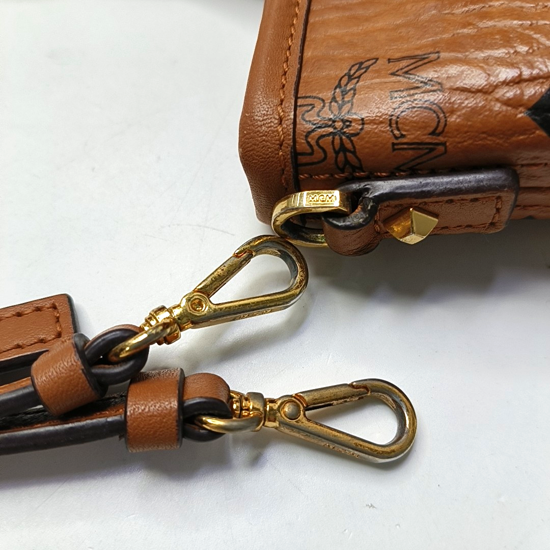 MCM ANYA mini Cognac coated canvas old flower rabbit crossbody bag, handbag Golden hardware Removable shoulder strap-(SKU)-951890333