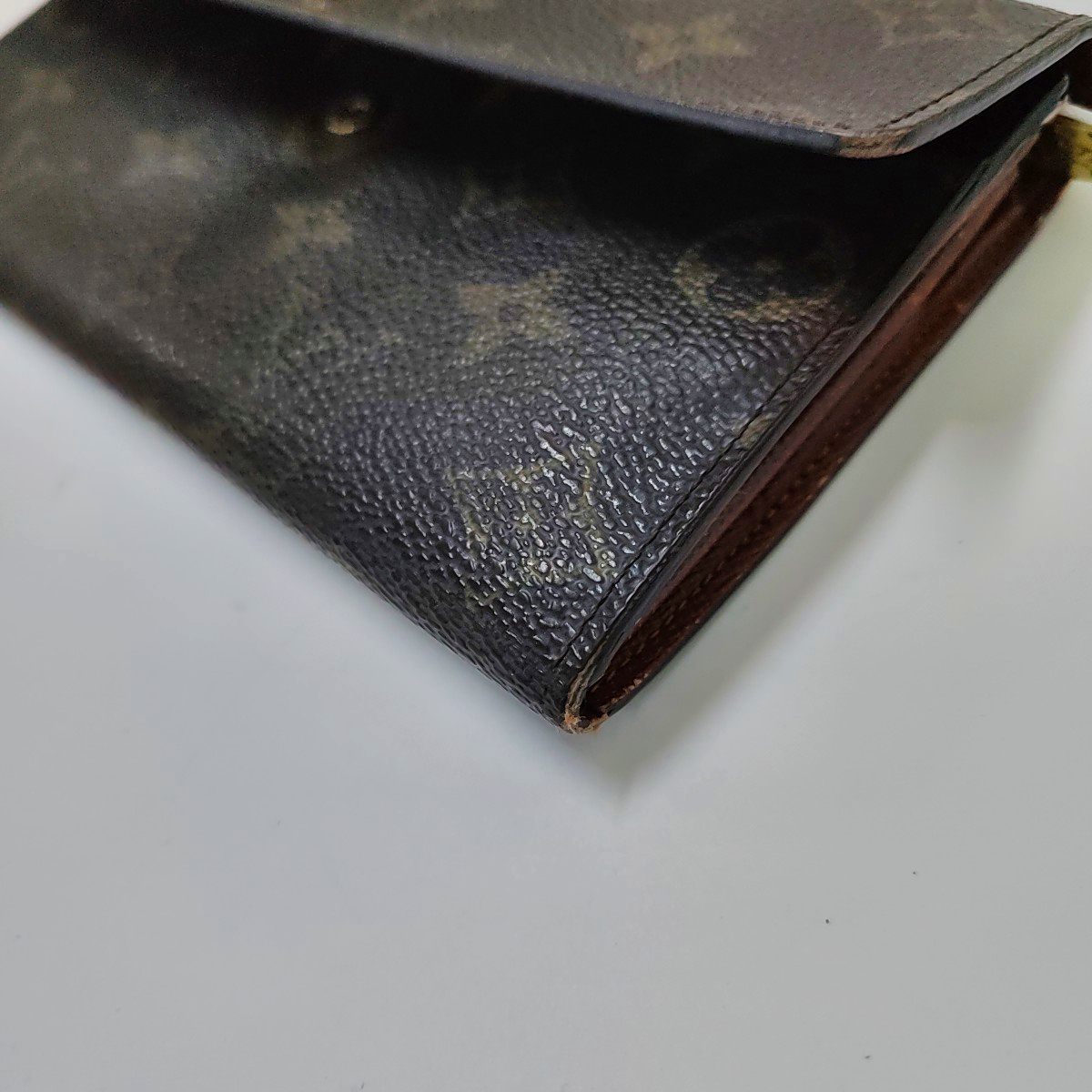 LOUIS VUITTON PORTE MONNAIE Large size Brown coated canvas vintage wallet Golden hardware-(SKU)-944949286