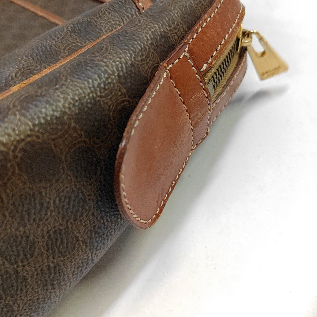 CELINE MACADAM Brown Coated Canvas Triumph Tote Bag Golden hardware-(SKU)-935552014