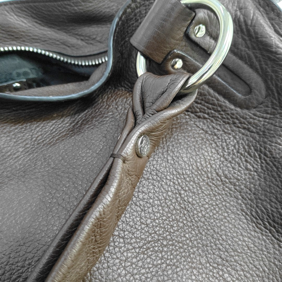 CELINE Dark Brown Leather Handbag Silver Hardware-(SKU)-936845573
