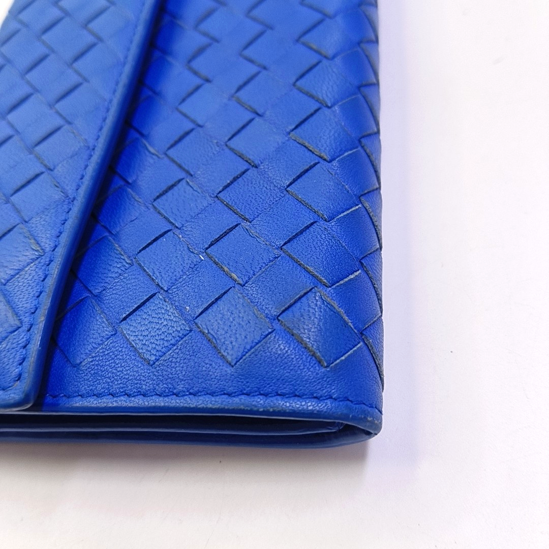 BOTTEGA VENETA Blue sheepskin woven wallet Silver Hardware-(SKU)-942953216