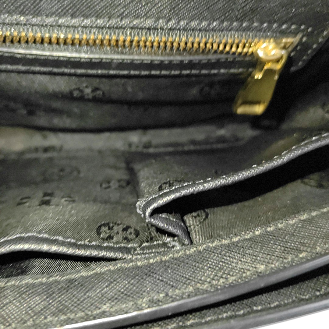 TORY BURCH York Black Leather Embossed Crossbody Single Shoulder Bag Golden hardware Removable shoulder strap-(SKU)-14436887