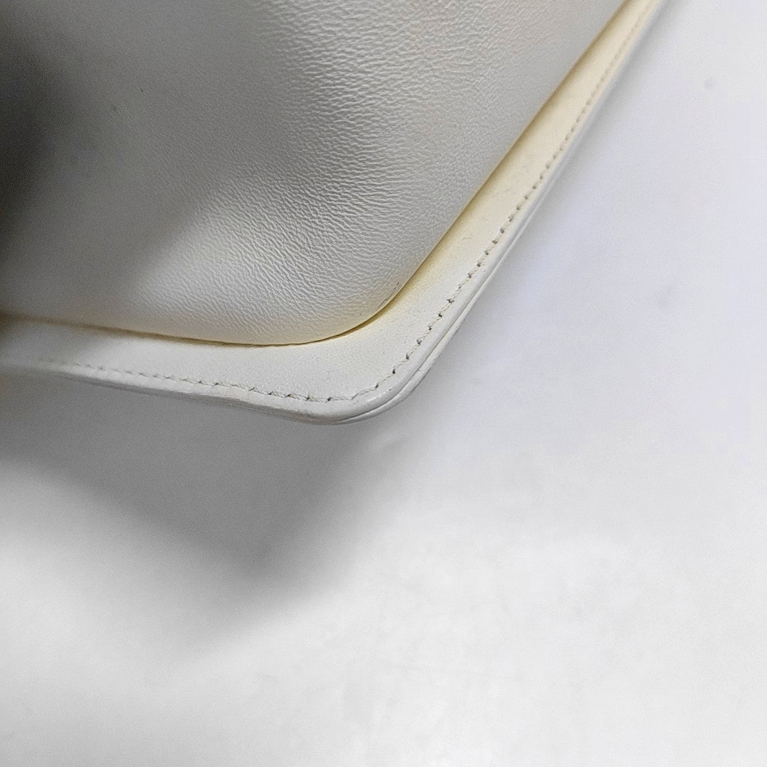 CHANEL BOY CHANEL Medium Size White Lamb Calfskin Quilted Chevron Crossbody Shoulder Bag Rhodium Plated Hardware 18 Clasp Removable Shoulder Strap-(SKU)-968095013