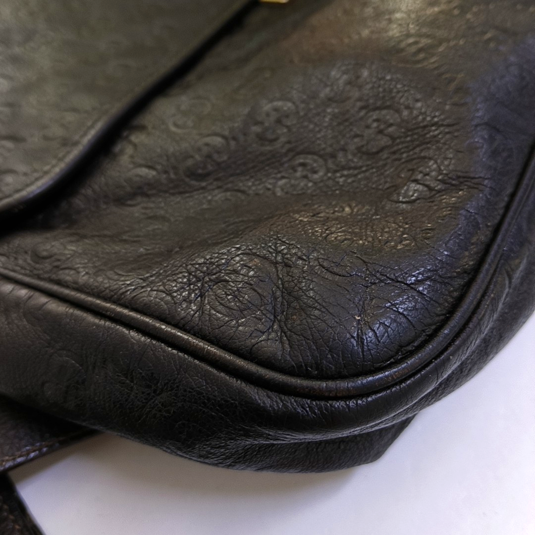 GUCCI Dark Brown Cowhide Monogram Stamped Crossbody Bag Single Shoulder Bag Golden hardware-(SKU)-958917159