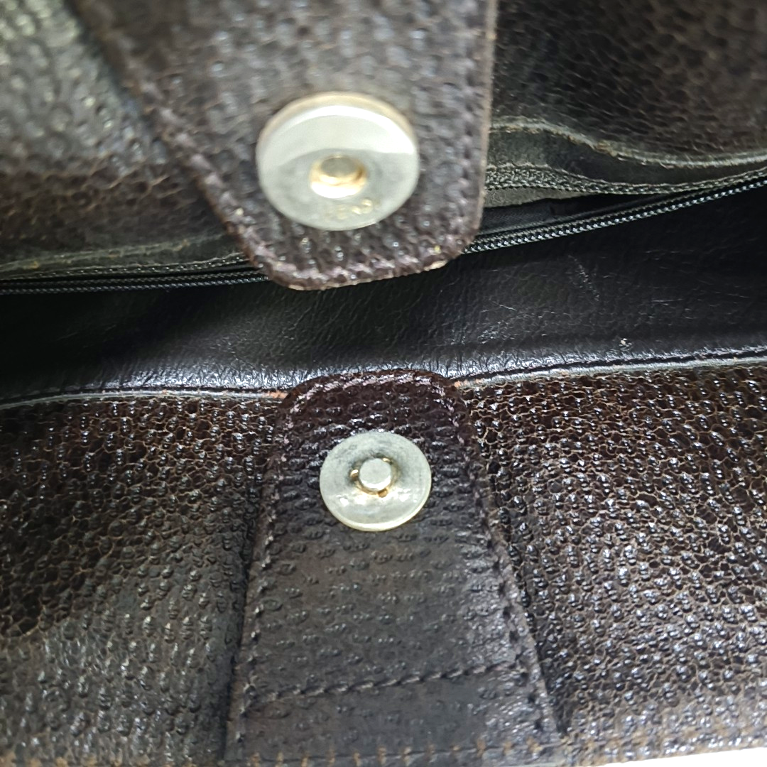 FENDI Dark Brown Leather Single Shoulder Bag Tote Golden hardware-(SKU)-960577572