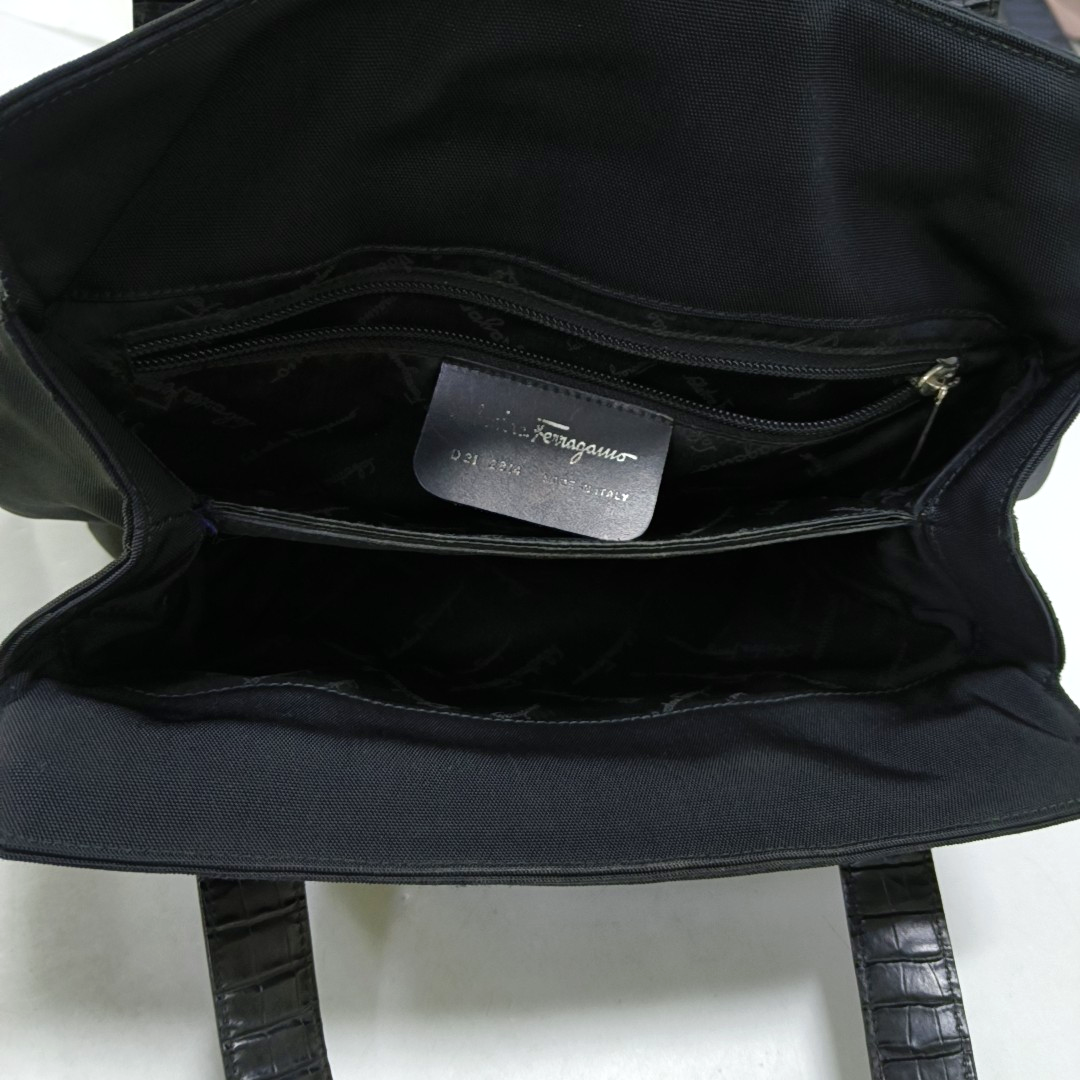 FERRAGAMO Black Fabric Single Shoulder Bag Handbag Silver Hardware-(SKU)-951936127