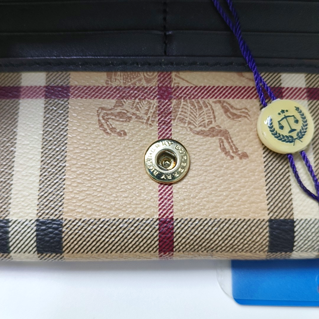 BURBERRY Beige coated canvas war horse plaid wallet Golden hardware-(SKU)-957775654