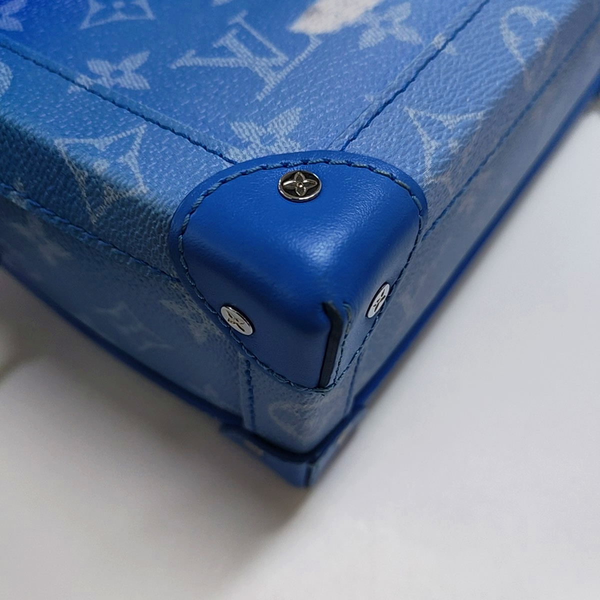 LOUIS VUITTON SOFT TRUNK Blue Coated Canvas Monogram Crossbody Bag with Silver Hardware and Detachable Strap-(SKU)-963244300