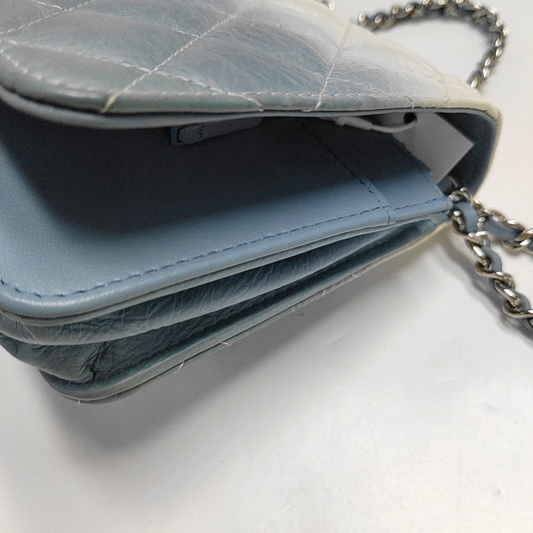 CHANEL WOC Blue Calfskin Patent Leather Chevron Single Shoulder Bag with Shoulder Strap and Silver Hardware-(SKU)-970647926