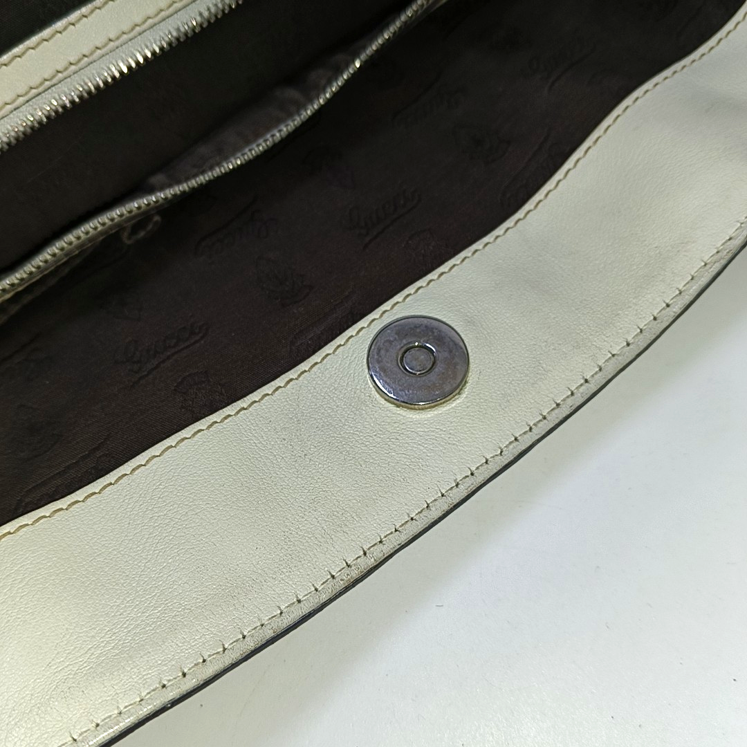 GUCCI Tote bag Beige leather old flower embossed single shoulder bag, crossbody bag Silver Hardware-(SKU)-942708264