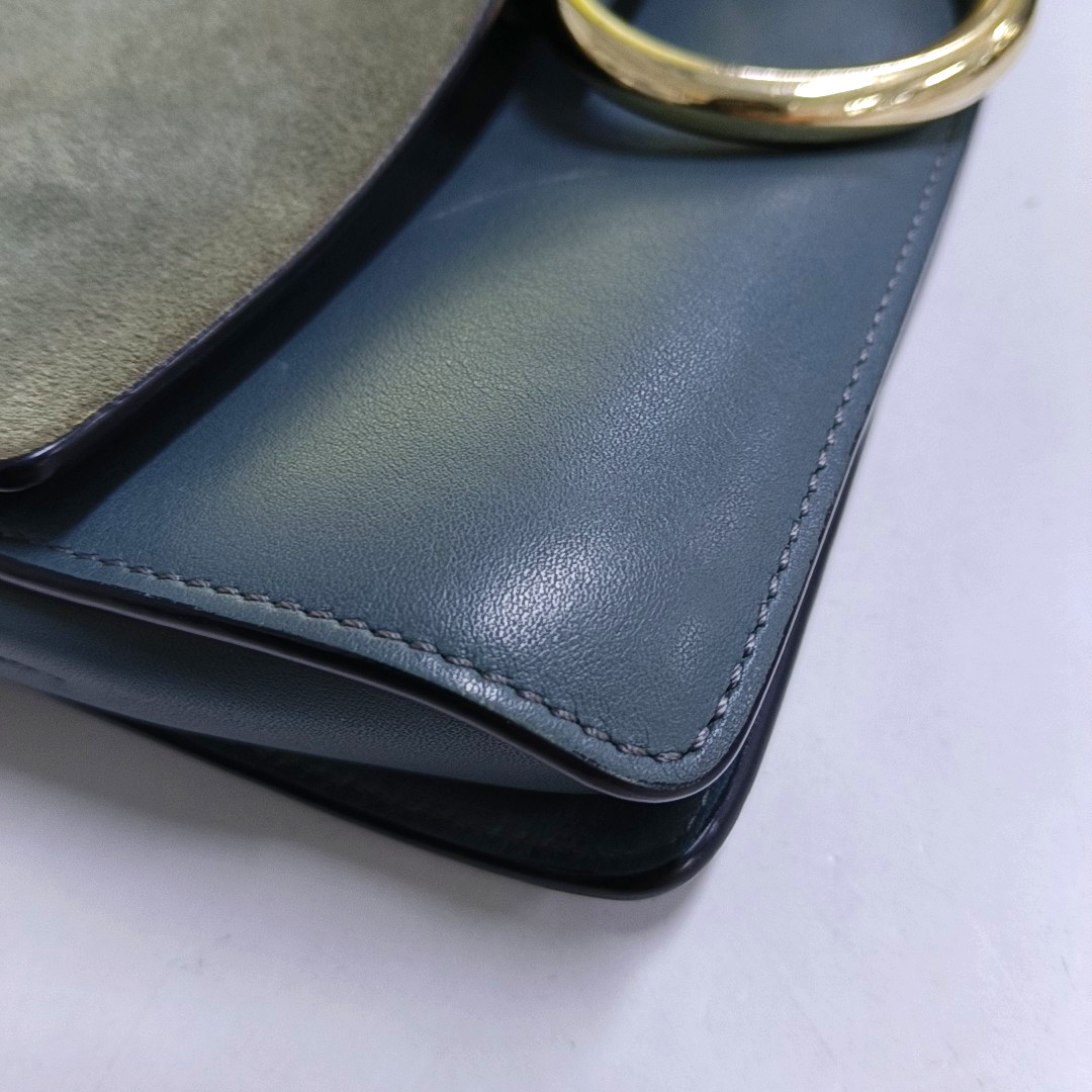 Chloé Faye Small size Blue Cowhide Crossbody Bag Single Shoulder Bag Golden Silver Hardware-(SKU)-950599732