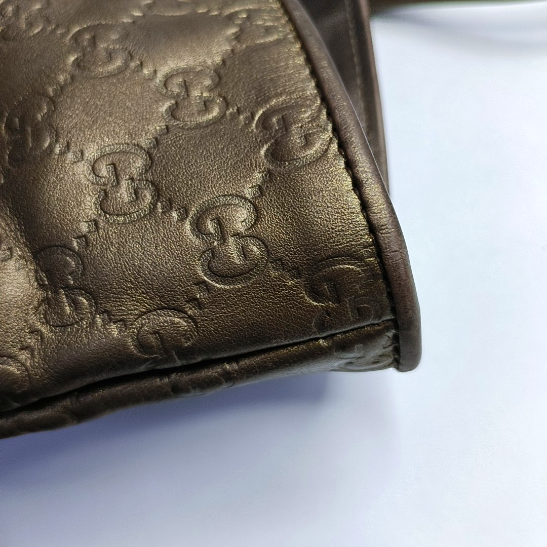 GUCCI Heart Bit Brown cowhide monogram textured handbag, crossbody bag Golden hardware-(SKU)-953515962