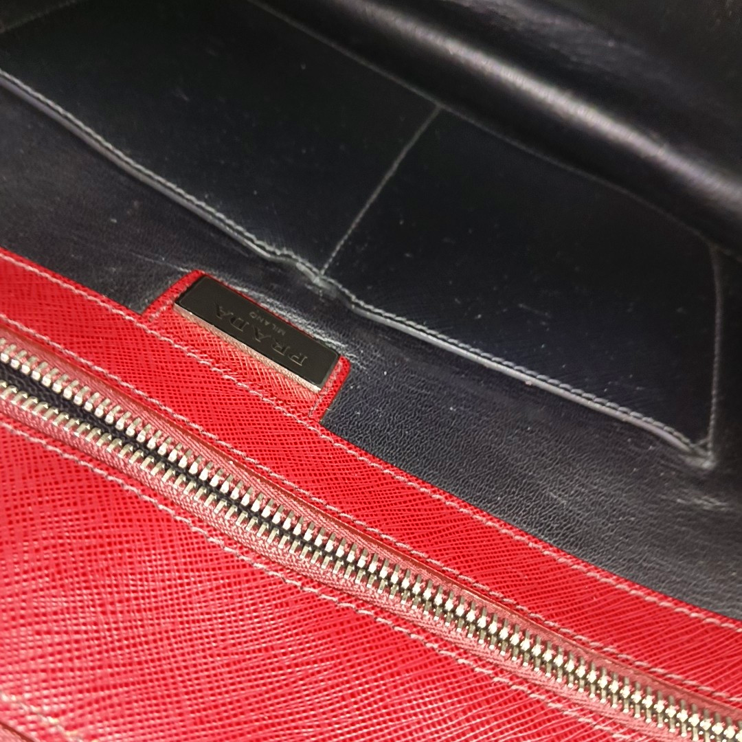 PRADA Red Cowhide Tote Bag Silver Hardware-(SKU)-954933238