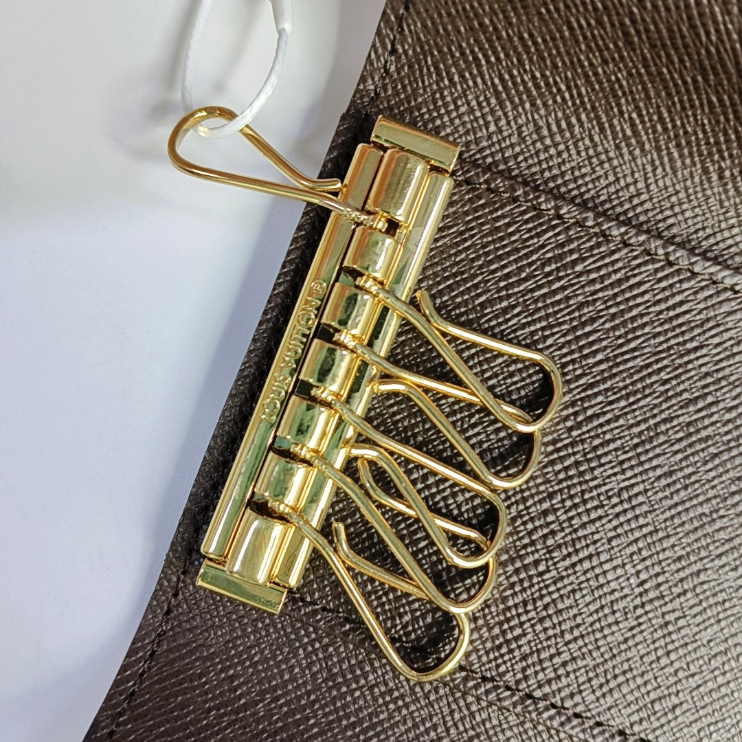 LOUIS VUITTON Brown Coated Canvas Checkered Key Bag Golden hardware-(SKU)-944332313