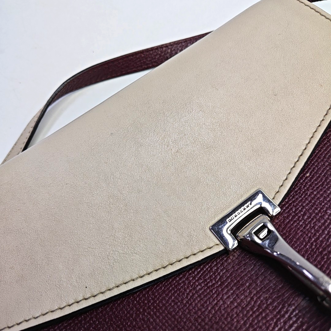 BURBERRY Macken Small size Burgundy Cowhide Single Shoulder Bag Crossbody Bag Silver Hardware Removable shoulder strap-(SKU)-947140810