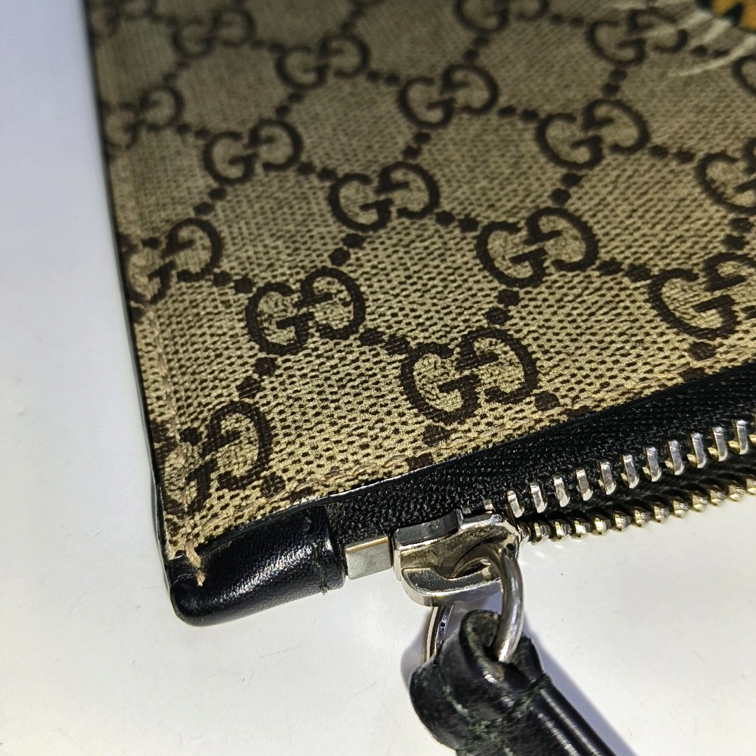 GUCCI GG Supreme Brown Coated Canvas Monogram Printed Clutch Silver Hardware-(SKU)-958361759