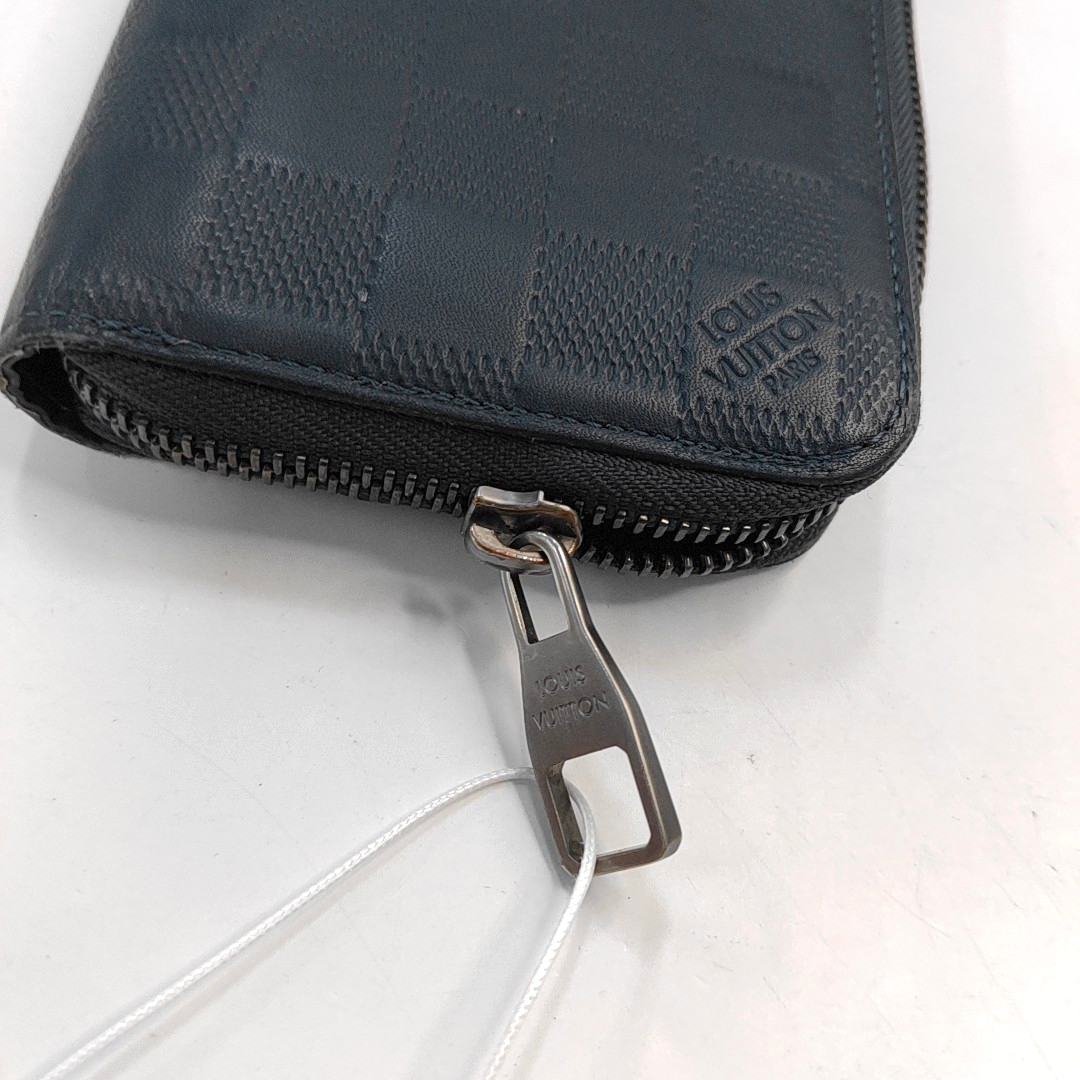LOUIS VUITTON Dark Blue Cowhide Checkered Wallet Silver Hardware-(SKU)-954637062