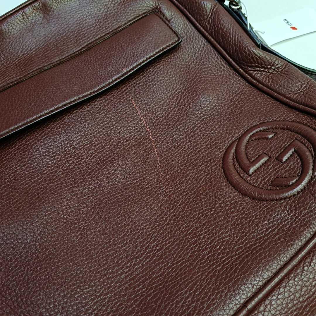 GUCCI Burgundy Cowhide Single Shoulder Bag Crossbody Bag Silver Hardware-(SKU)-944837451