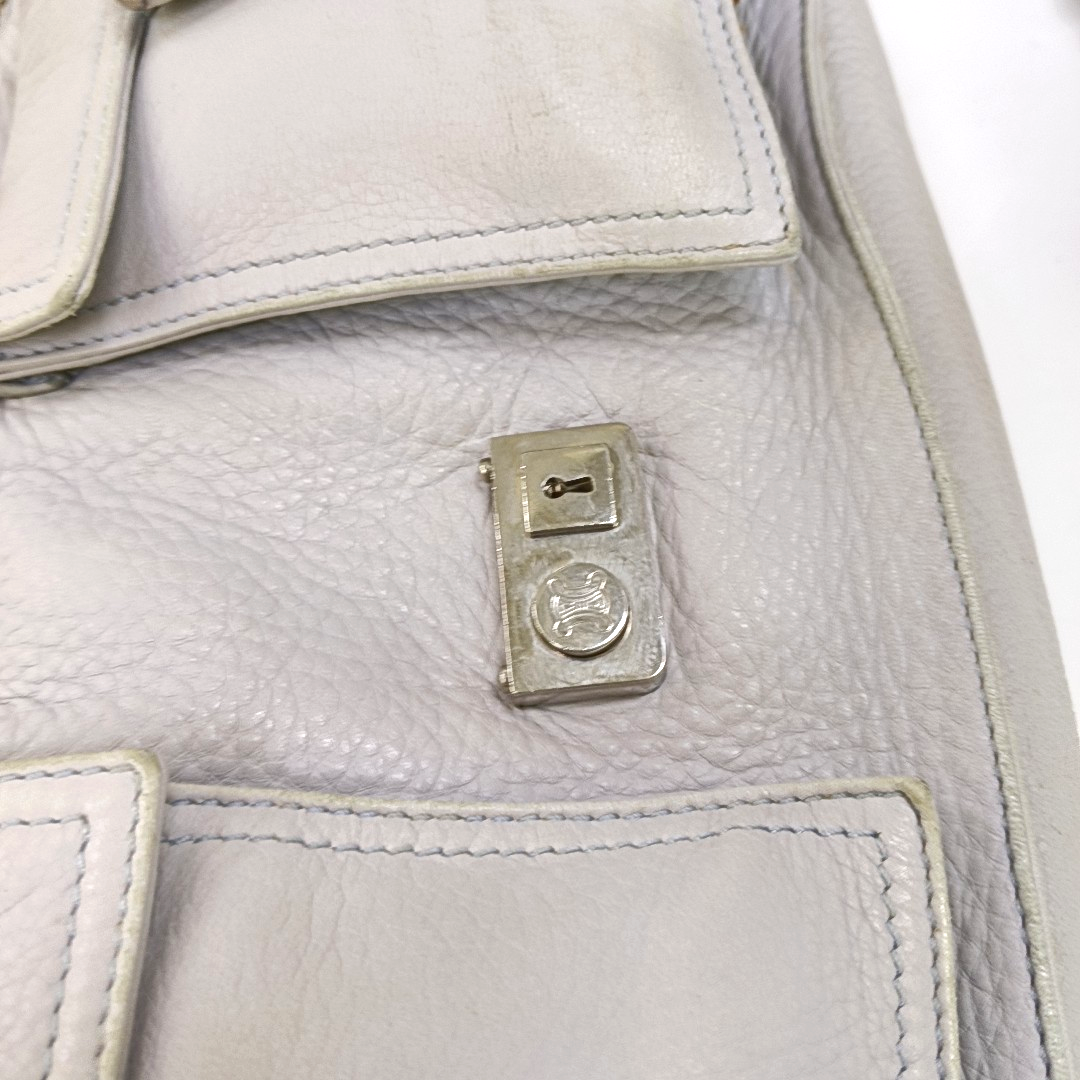 CELINE White Leather Tote Bag Single Shoulder Bag Silver Hardware-(SKU)-947607989