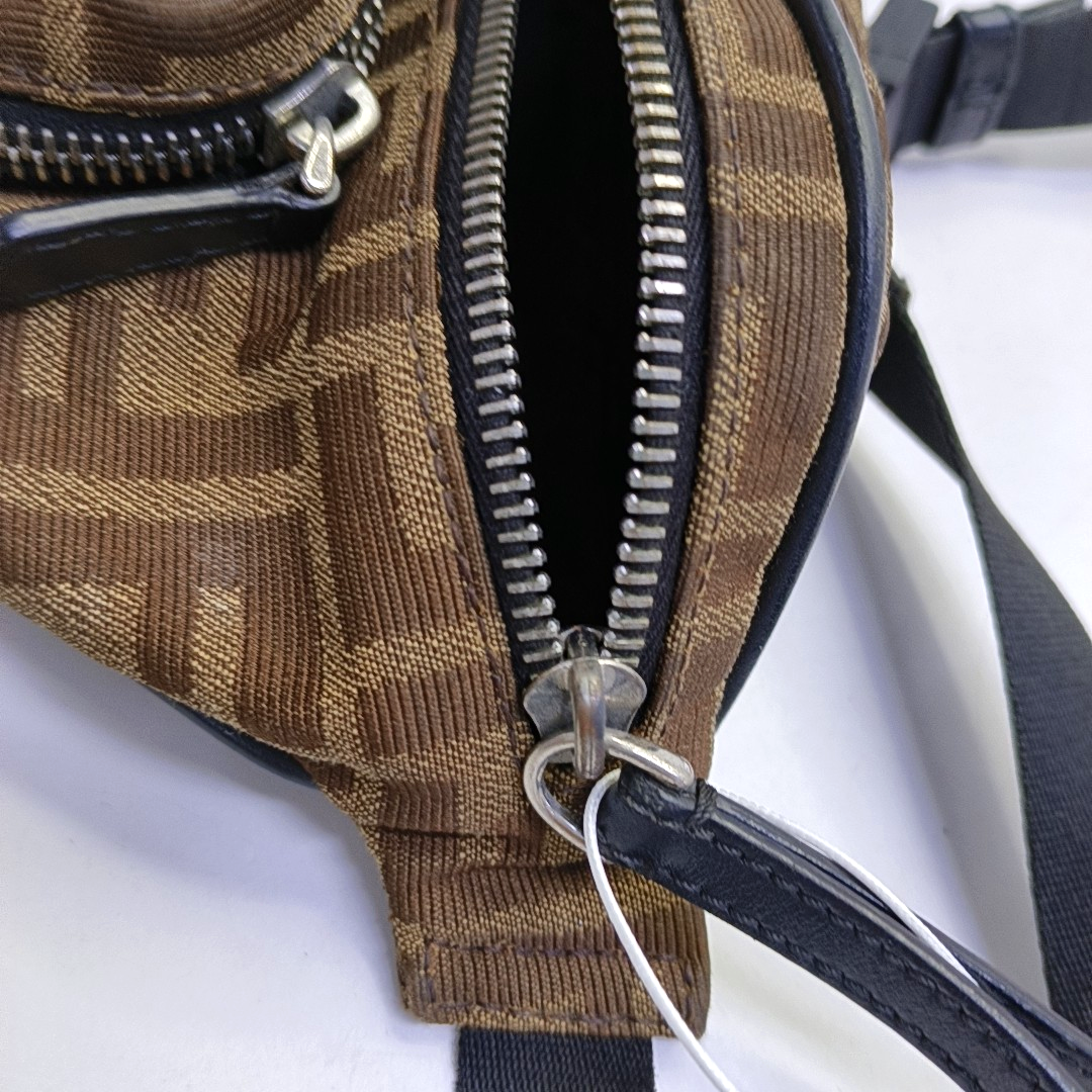 FENDI 棕色帆布双F腰包腰包/胸包 Silver Hardware-(SKU)-937615271