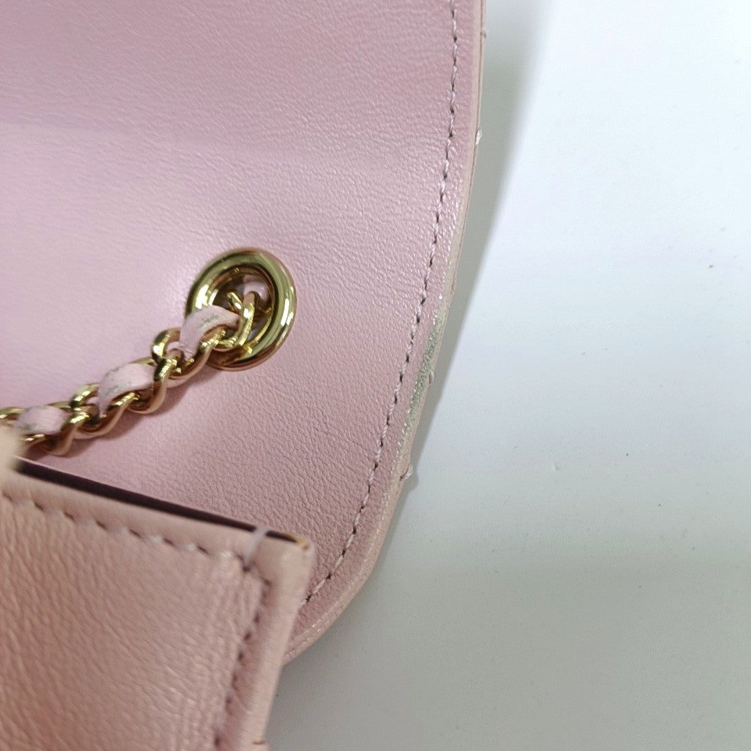 CHANEL BEAUTY LOCK Mini Pink Lamb Calfskin Quilted Crossbody Bag Gold Hardware 22 Clasp-(SKU)-964781570