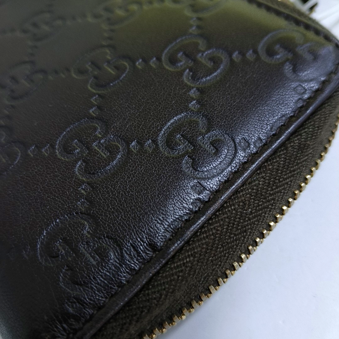 GUCCI Dark Brown Cowhide Monogrammed Texture Wallet Golden hardware-(SKU)-959715044