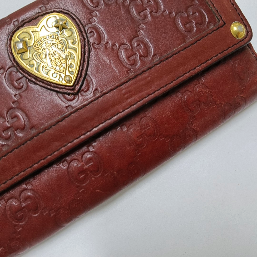 GUCCI Red Cowhide Monogrammed Embossed Wallet Golden hardware-(SKU)-946774567