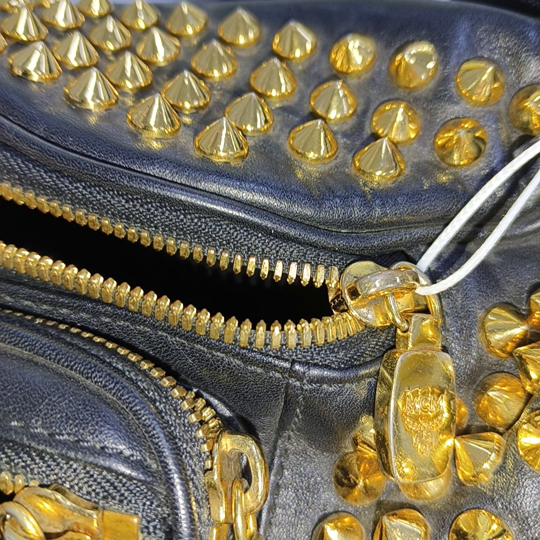 MCM Black Leather Studs Waist Bag Golden hardware-(SKU)-940042449