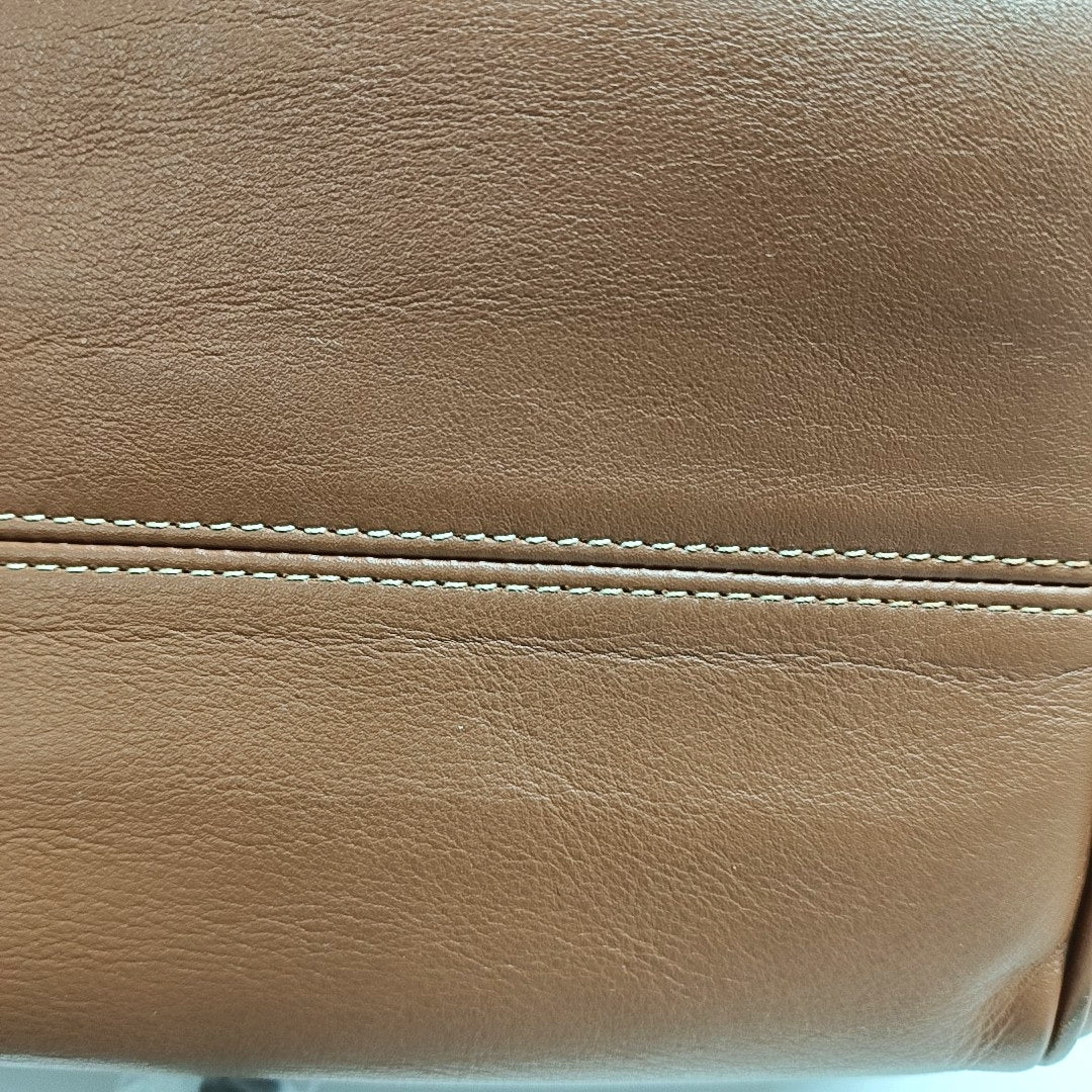 CELINE CABAS TRIOMPHE Brown Leather Quilted Shoulder Bag Tote Bag Crossbody Bag Gold Hardware Removable Strap-(SKU)-971128053