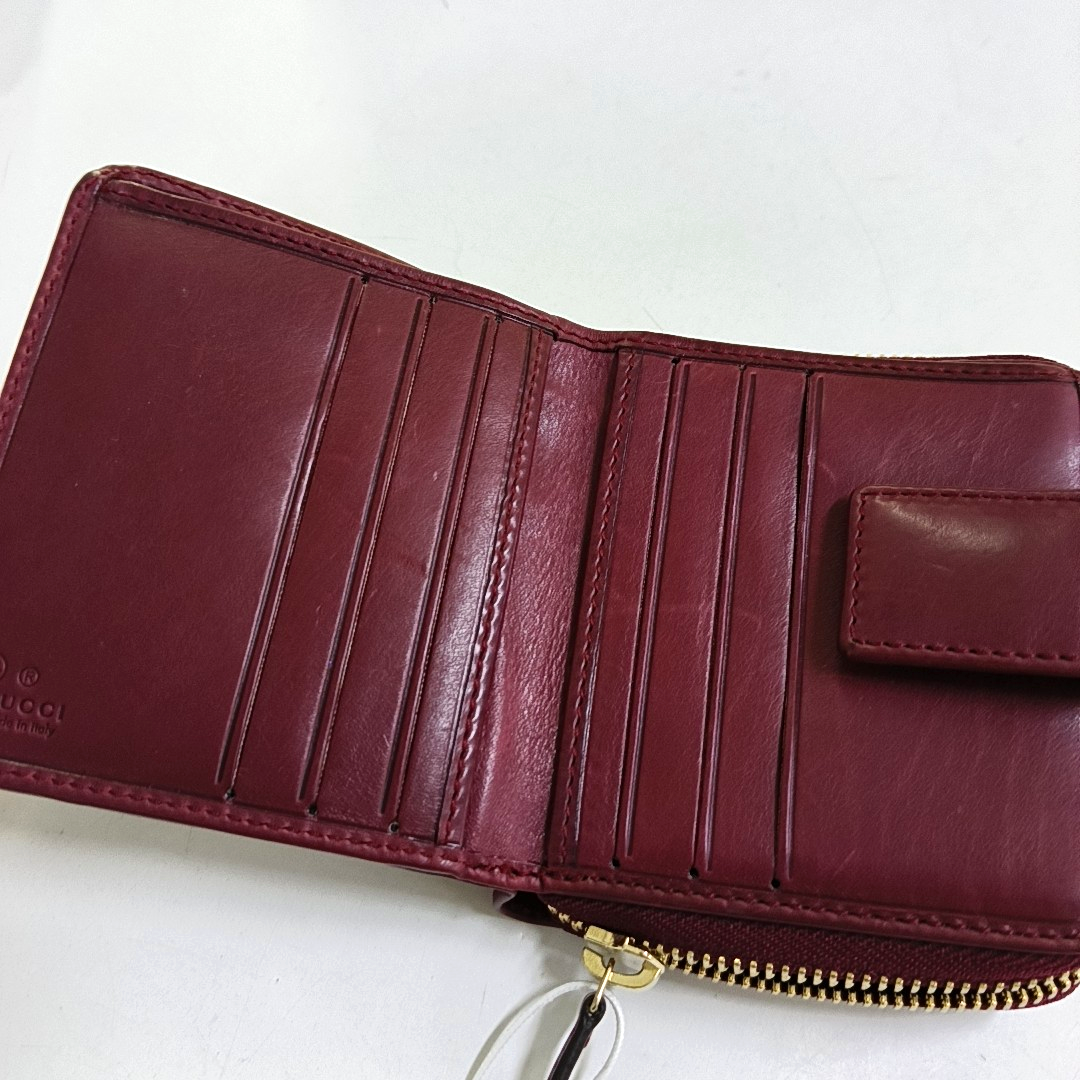 GUCCI Burgundy Leather Embossed Wallet Golden hardware-(SKU)-959773258