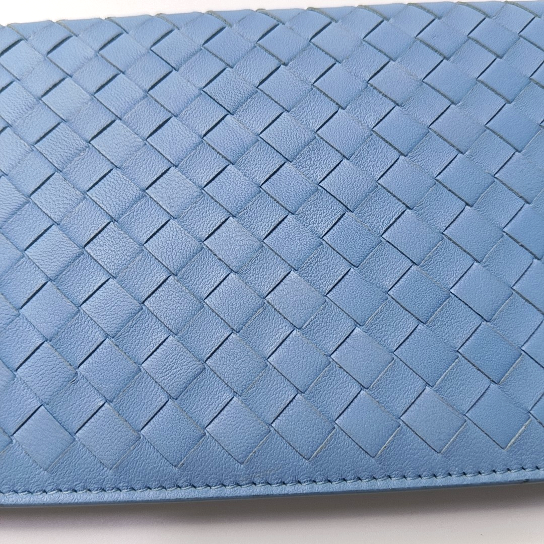BOTTEGA VENETA Light Blue Lamb Leather Woven Wallet Black hardware-(SKU)-957556480