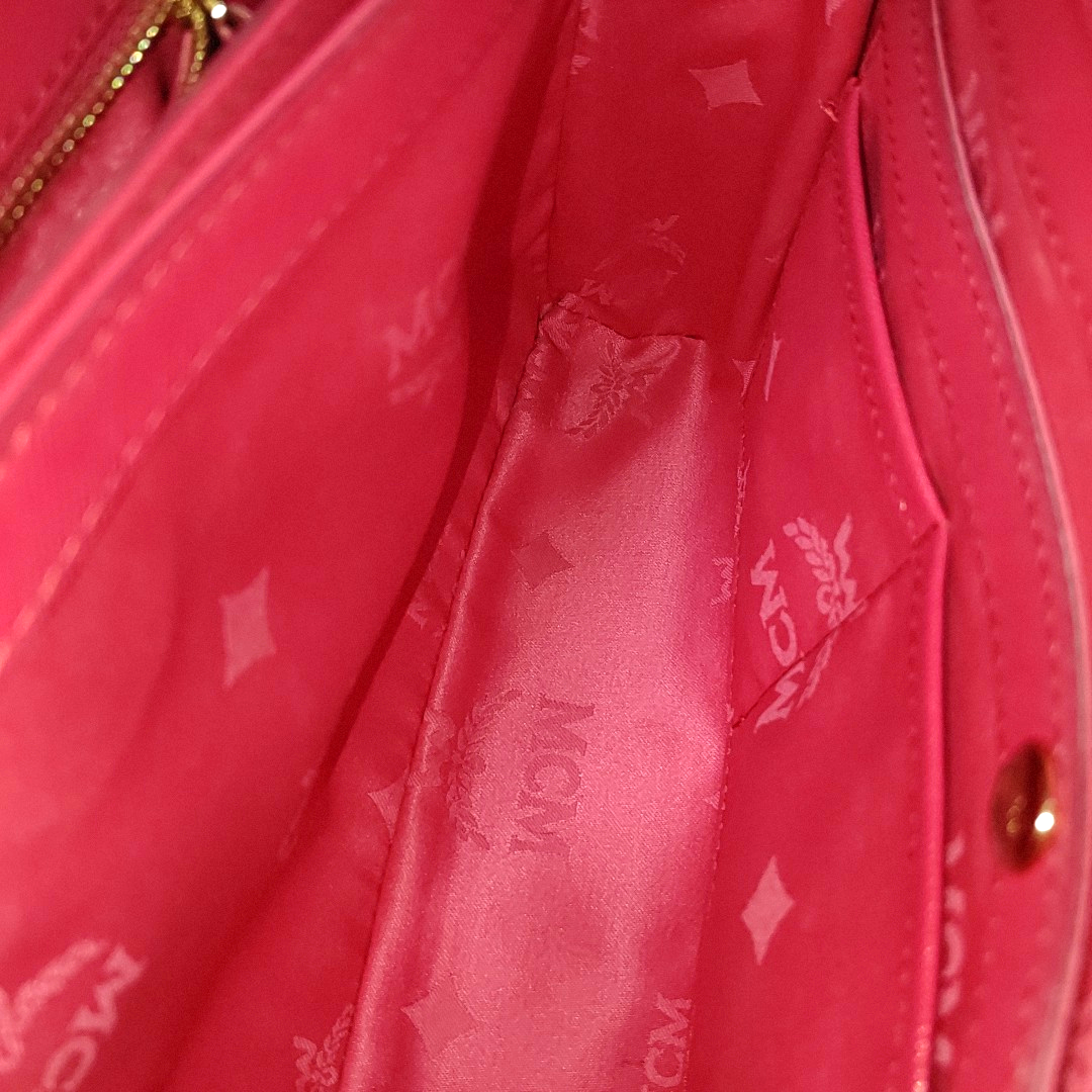MCM NUOVO Red Leather Embossed Shoulder Bag Tote Bag Crossbody Bag Golden hardware Removable shoulder strap-(SKU)-14100965